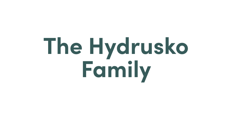 "The Hydrusko Family" logo in teal text on a black background